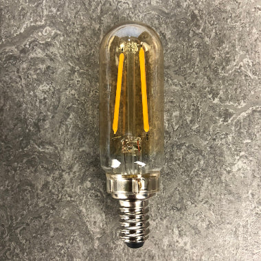 BULB: TUBE STYLE WITH LED FILAMENT, 2.5W, CANDELABRA BASE