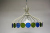 Vintage White Mid-Century Chandelier with Green & Turquoise Medallions