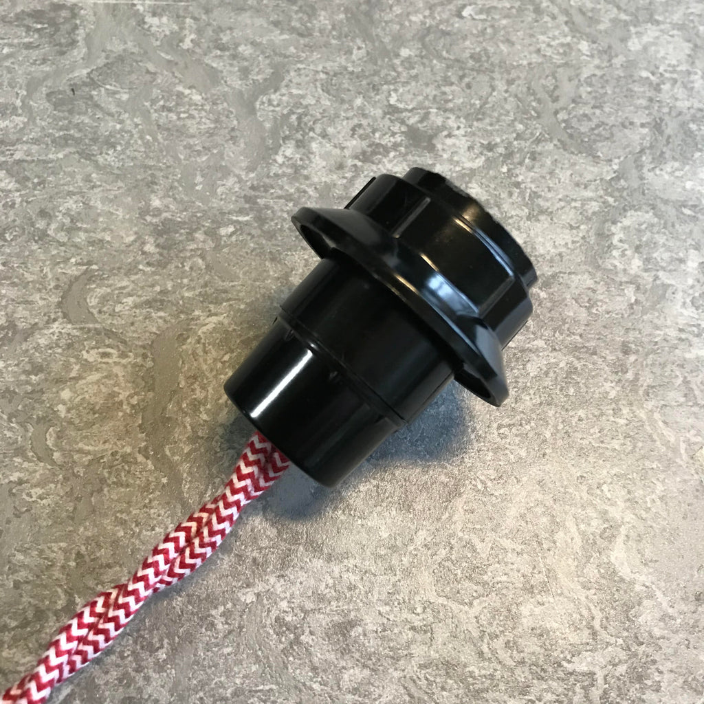 SOCKET: BLACK BAKELITE, KEYLESS, CANDELABRA BASE, with Ring