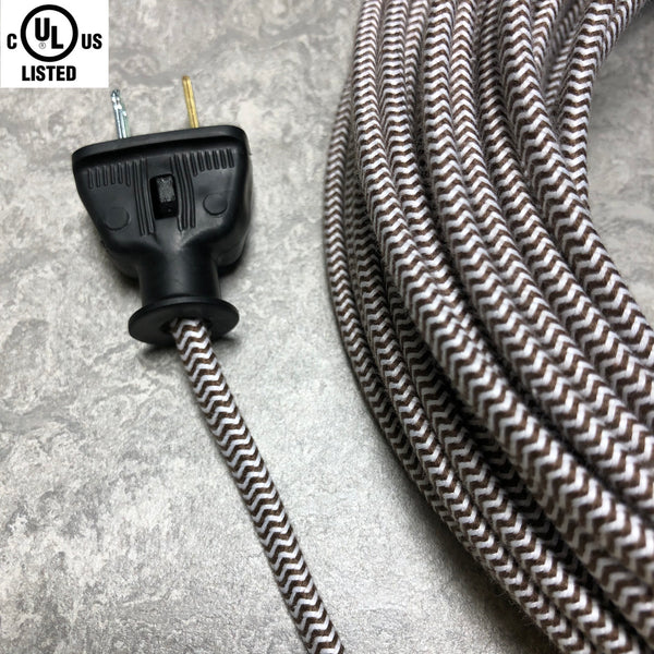 2-CONDUCTOR 18-GAUGE DARK BROWN & WHITE ZIG-ZAG COTTON PARALLEL CORD - UL-Listed