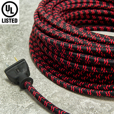 2-CONDUCTOR 18-GAUGE BLACK & RED DOUBLE CROSS TRACER COTTON PULLEY CORD  - UL-Listed -  by the foot