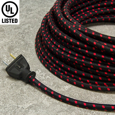 2-CONDUCTOR 18-GAUGE BLACK & RED DOUBLE TRACER COTTON PULLEY CORD -UL Listed- by the foot