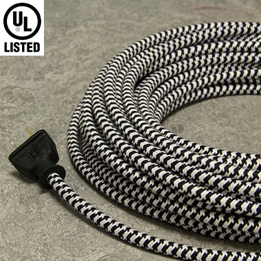 2-CONDUCTOR 18-GAUGE BLACK & WHITE SMALL HOUND'S-TOOTH  COTTON PULLEY CORD - UL-Listed