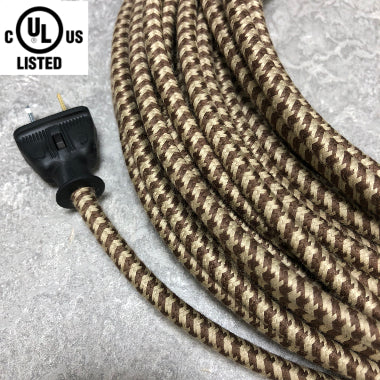 2-CONDUCTOR 18-GAUGE DARK BROWN & PUTTY SMALL HOUND'S-TOOTH  COTTON PULLEY CORD - UL-Listed