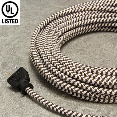 2-CONDUCTOR 18-GAUGE DARK BROWN & WHITE SMALL HOUND'S-TOOTH  COTTON PULLEY CORD - UL-Listed