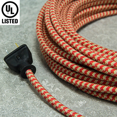 2-CONDUCTOR 18-GAUGE RED & PUTTY SMALL HOUND'S-TOOTH  COTTON PULLEY CORD - UL-Listed