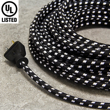2-CONDUCTOR 18-GAUGE BLACK & WHITE TRIPLE TRACER COTTON PULLEY CORD - UL-Listed