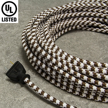 3-CONDUCTOR 18-GAUGE DARK BROWN & WHITE LARGE HOUND'S-TOOTH  COTTON PULLEY CORD - UL-Listed