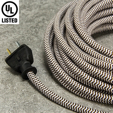 3-CONDUCTOR 18-GAUGE DARK BROWN & WHITE ZIG-ZAG COTTON PULLEY CORD - UL-Listed