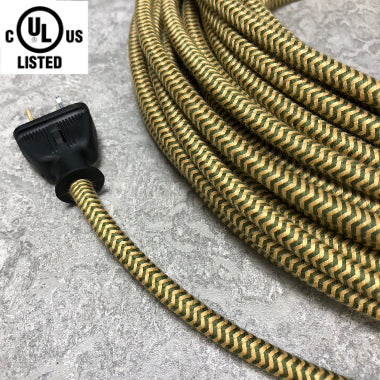 3-CONDUCTOR 18-GAUGE GOLD & GREEN ZIG-ZAG COTTON PULLEY CORD - UL-Listed