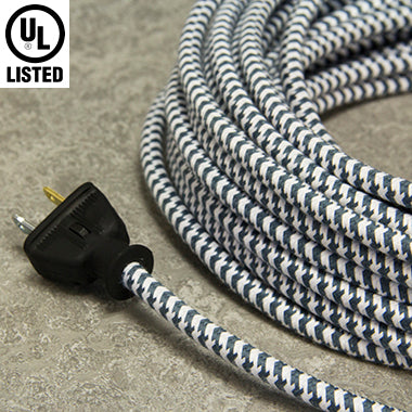 3-CONDUCTOR 18-GAUGE SLATE BLUE & WHITE SMALL HOUND'S-TOOTH COTTON PULLEY CORD - UL-Listed