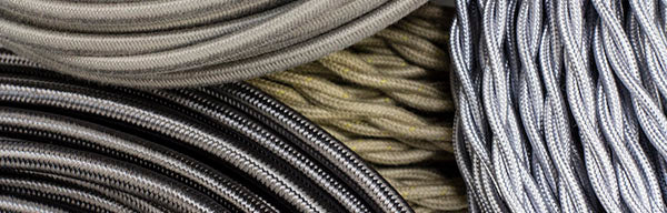 gray, silver, putty, pewter cloth-covered wires