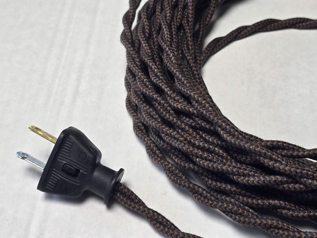 2-CONDUCTOR 18-GAUGE BLACK & DARK BROWN ZIG-ZAG COTTON TWISTED WIRE