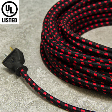 3-CONDUCTOR 18-GAUGE BLACK & RED TRIPLE TRACER COTTON PULLEY CORD - UL-Listed