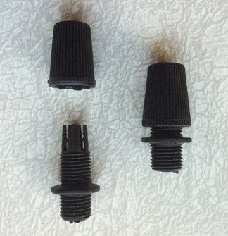 black plastic screw top strain relief for cloth-covered wire
