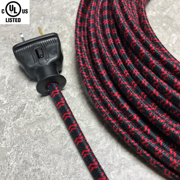 2-CONDUCTOR 18-GAUGE BLACK & RED DOUBLE CROSS TRACER COTTON PARALLEL CORD - UL-Listed