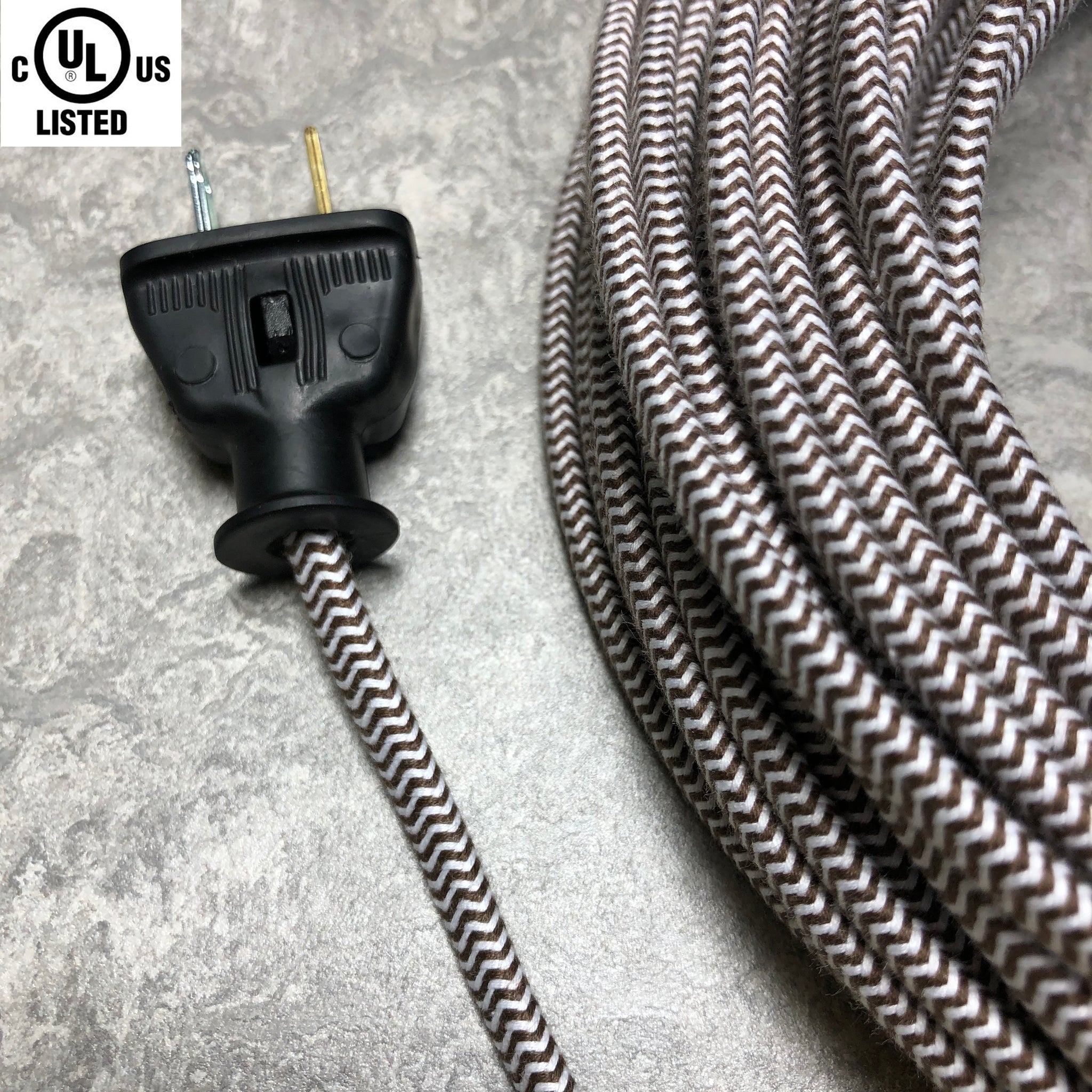 2-CONDUCTOR 18-GAUGE DARK BROWN & WHITE ZIG-ZAG COTTON PARALLEL CORD ...