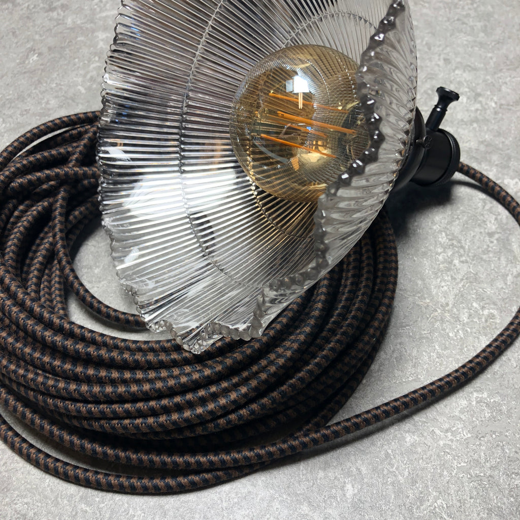 3-CONDUCTOR 18-GAUGE BLACK & DARK BROWN SMALL HOUND'S-TOOTH COTTON PULLEY CORD - UL-Listed