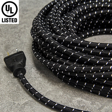 2-CONDUCTOR 18-GAUGE BLACK & WHITE SINGLE TRACER COTTON PULLEY CORD - UL-Listed