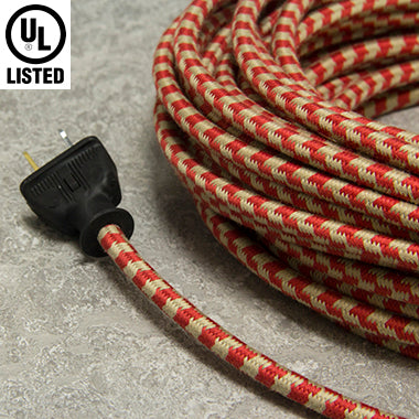 2-CONDUCTOR 18-GAUGE RED & PUTTY LARGE HOUND'S-TOOTH  COTTON PULLEY CORD - UL-Listed