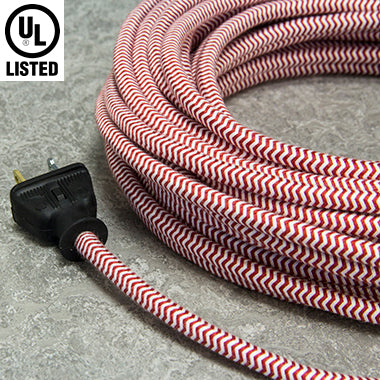2-CONDUCTOR 18-GAUGE RED & WHITE ZIG-ZAG COTTON PULLEY CORD - UL-Listed