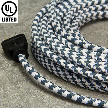 2-CONDUCTOR 18-GAUGE SLATE BLUE & WHITE LARGE HOUND'S-TOOTH  COTTON PULLEY CORD - UL-Listed