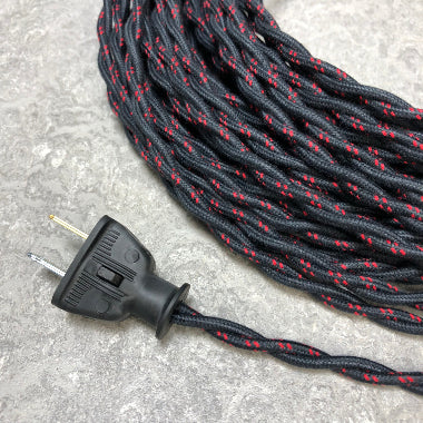 2-CONDUCTOR 18-GAUGE BLACK COTTON TWISTED WIRE WITH DOUBLE RED TRACER –  Sundial Wire