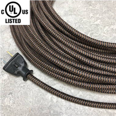 3-CONDUCTOR 18-GAUGE BLACK & DARK BROWN ZIG-ZAG COTTON PULLEY CORD - UL-Listed