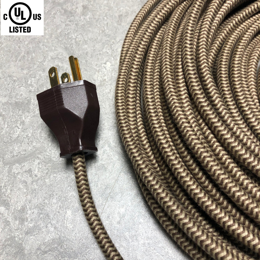 3-CONDUCTOR 18-GAUGE DARK BROWN & PUTTY ZIG-ZAG COTTON PULLEY CORD - UL-Listed